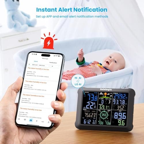 Sainlogic WiFi Smart Weather Station SA9 with 24H/ 7Days Accurate Weather Forecast by Weatherseed® AI, 8.5" Large Display,UV,Sun Light,Rain Gauge,Wind Gauge,2-Year Data Storage & Export（Only 2.4G） 4