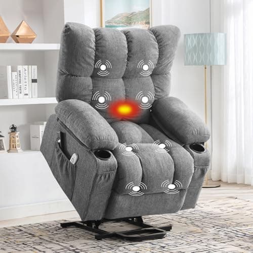 KWKSV Power Lift Recliner Chair for Elderly with Vibration Massage and Lumbar Heating Electric Recliner Sofa with Cup Holders and USB Charge Port for Living Room Comfort