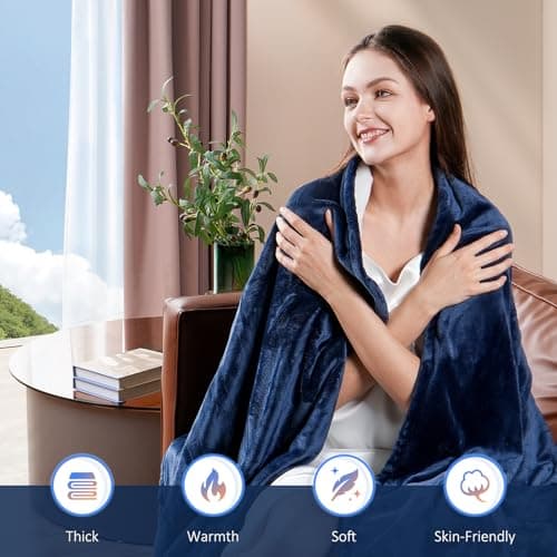 Heated Electric Blanket Full- Super Soft Double-Sided Heating Blanket, 6 Heat Settings, 10 Hours Auto Off, ETL and FCC Certification Fast Heating Electric Throw, Machine Washable, 84 x 72''(Blue) 6