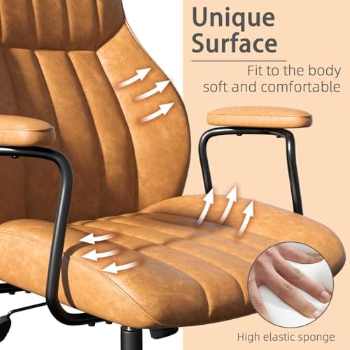 Bananister Brown Leather Office Desk Chair with Wheels and Arms, Height Adjustable, Vintage, Mid Century Modern Style 7