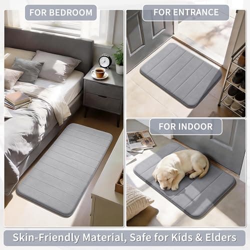 Yimobra Memory Foam Bath Mat, Super Soft Absorbent Bathroom Rug Non Slip, Quick Dry, Machine Washable Floor Carpet for Tub Shower, Home Decor Accessories, 24x17, Grey 6