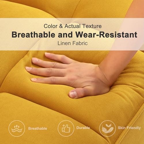 liuyouhom Convertible Futon Sofa Bed, Sleeper Couch Bed with Adjustable Backrests, Linen 3 Seater Small Couches for Small Spaces, Living Room, Bedroom(Yellow, 75") 9