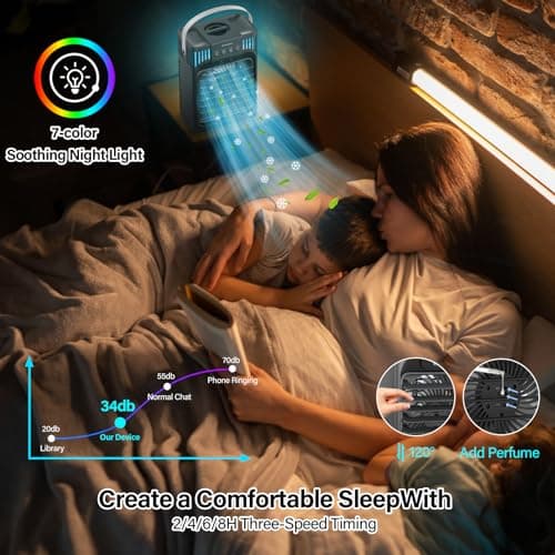 Portable Air Conditioner, LEAEYFE 3 Higher Speeds With 1200ml Extra Large Water Tank, 7 Color Lights 2/8 Hour Timer, 120° OscillatingCooling Fan For Desk, Home, Bed and Living Room 5