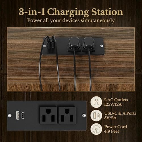 63 Inches L Shaped Standing Desk, Executive Standing Desk with Drawers and File Cabinet, AC/USB, 1.18" Desktop, Multi-sized Storage Cubby, Privacy Panel, Fluted Computer Desk, Black Walnut 9