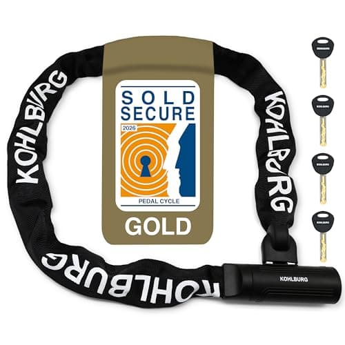 KOHLBURG Security Chain Lock [Sold Secure Gold] – 4ft Long Bike Chain with 4 Keys – Heavy Duty Bike Lock 0.33" – for Bicycle Ebike & Motorcycle – Motorbike & Scooter Anti Theft