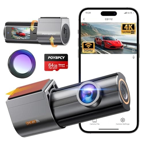 Dash Cam Front 4K, Built-in 5GHz WiFi with CPL, Car Camera Dashcam with UHD 2160P, 64GB Card, 24H Parking Monitor, Super Night Vision, WDR, G-Sensor, App Control, 170° Wide Angle, Support 256GB Max