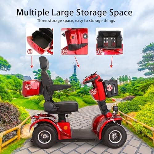 CreekT Heavy Duty 4 Wheel Mobility Scooters for Adults 400lbs Capacity Electric Scooter All Terrain Mobility Scooter Handicap Scooters 4 Wheel for Adults Powered Mobility Scooters for Seniors (Red) 9