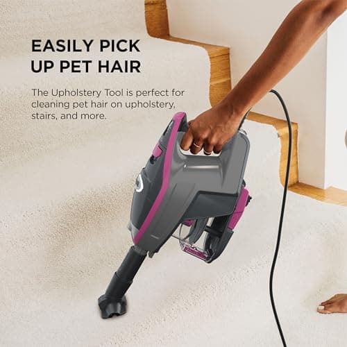 Shark HV371 Rocket Pro DLX Corded Stick, Removable Hand Vacuum, Advanced Swivel Steering, XL Cup, Crevice Tool, Upholstery Tool & Anti-Allergen Dust Brush, Fuchsia, Capacity 5