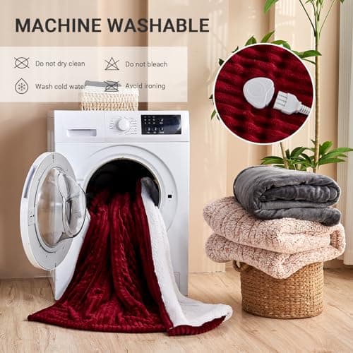 Qieryun Heated Blanket Electric Throw, Soft Flannel Heating Blanket with 8 Hours Auto Off 10 Fast Heating Levels Machine Washable Sherpa Heated Blanket with Overheating Protection 6