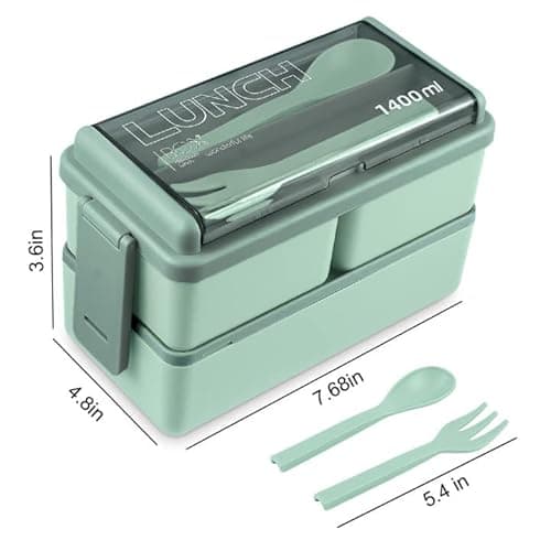 NatraProw Bento Box Adult Lunch Box, All-in-One Lunch Containers with Removable Compartments, 2 Layers Stackable Bento Lunch Box Leak Proof, Microwave Safe 6