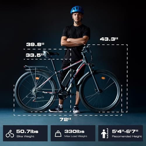 PUJH 2000W Peak Electric Bike for Adults, 48V 17.5Ah 840Wh 29'' Tires Max 32 mph 30-80 Miles Range City Commuting Class3 Ebike Front Suspension Disc Brake for Off-Road Riding (Black&Red) 8