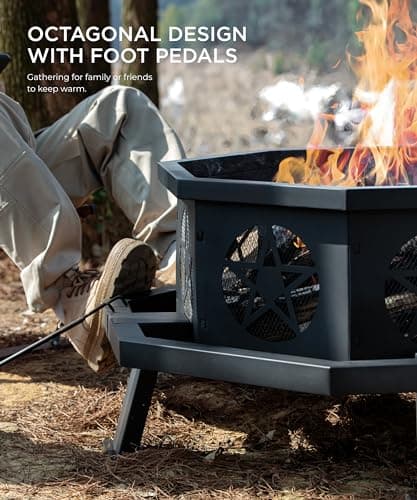 SUNOUTLY 35 inch Fire Pit, Outdoor Fire Pit Wood Burning Fire Pits with Cooking Grill, Large Firepits for Outside Octagonal Heavy Duty Firepit with Poker for Bonfire, Backyard, Patio, Picnic, Camping 5