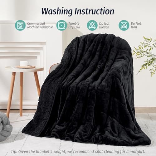 Wemore Sherpa Fleece Weighted Blanket for Adult 20 lbs Dual Sided Cozy Fluffy Heavy Blanket,Ultra Fuzzy Throw Blanket with Soft Plush Flannel Top,60 x 80 inches Black on Both Sides 6