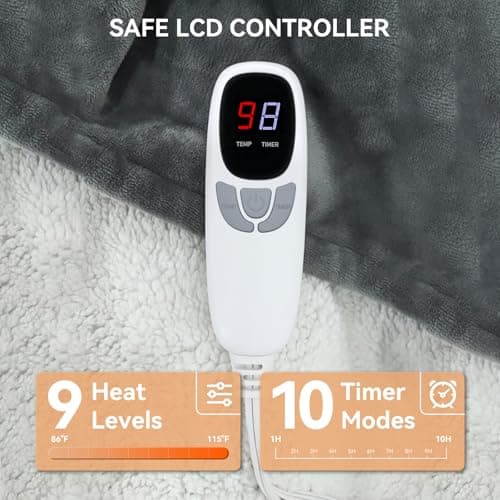 EDENLUNE Heated Blanket Electric Blanket Full 72"x84" Heating Blanket with 9 Heating Levels 10 Timer Modes Auto-Off Fast Heating Overheat Protection ETL Certified Machine Washable Gift 4