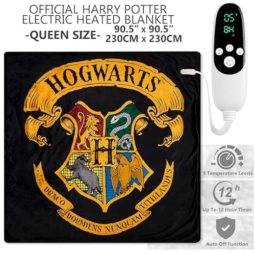Get Trend Harry Potter Gifts Heated Blanket Electric, Queen Size Luxurious Fleece Weighted Blanket, Fast Heating with 9 Heat Settings Auto Shut-Off, 90x90in (Black Harry Potter, Queen US) 2