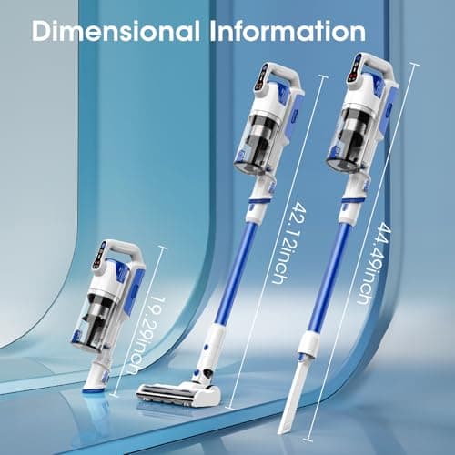 AYONTIN Cordless Vacuum Cleaner, Brushless Motor Powerful Suction Stick Vacuum, LED Display, with 2500 mAh Detachable Battery, 45 Mins Runtime Vacuum Cleaners for Home/Pet Hair/Hardwood/Carpets, Blue 7