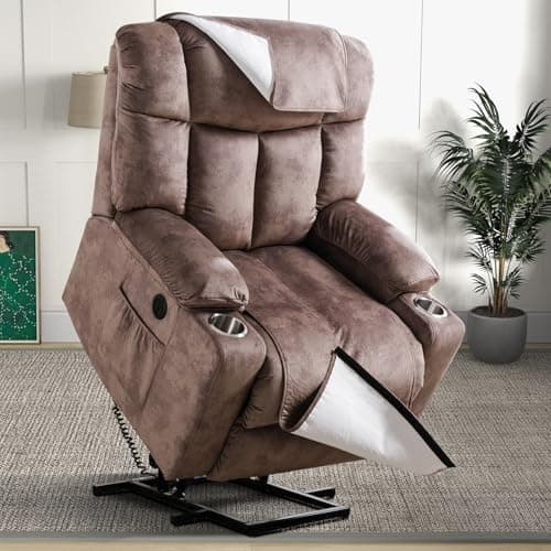 CANMOV Power Lift Recliner Chair for Elderly Heavy Duty and Safety Motion Reclining Mechanism-Anti Skid Fabric Sofa Living Room Chair with USB Port, 2 Cup Holders, Washable Covers, Camel