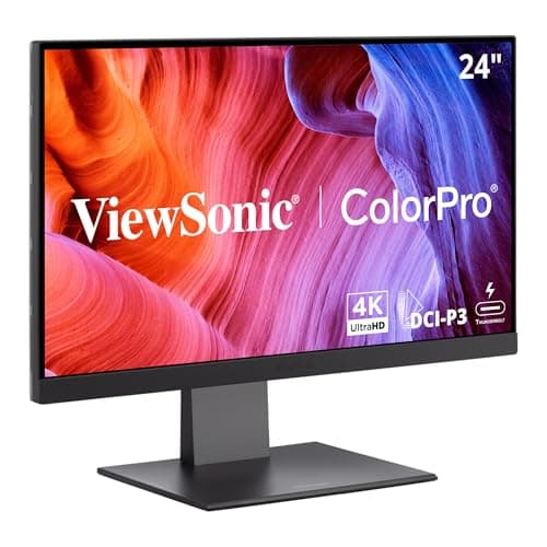 ViewSonic VP2488-4K 24 Inch 4K Mac-Ready Monitor with 100% sRGB, 98% DCI-P3, Pantone Validated, Advanced Ergonomics, Thunderbolt 4, USB Hub, HDMI, and DP for Home and Office
