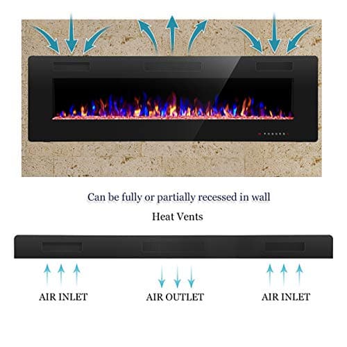 R.W.FLAME 60" Recessed and Wall Mounted Electric Fireplace, Low Noise, Fit for 2 x 6 Stud, Remote Control with Timer, Touch Screen, Adjustable Flame Color and Speed, 750-1500W 9