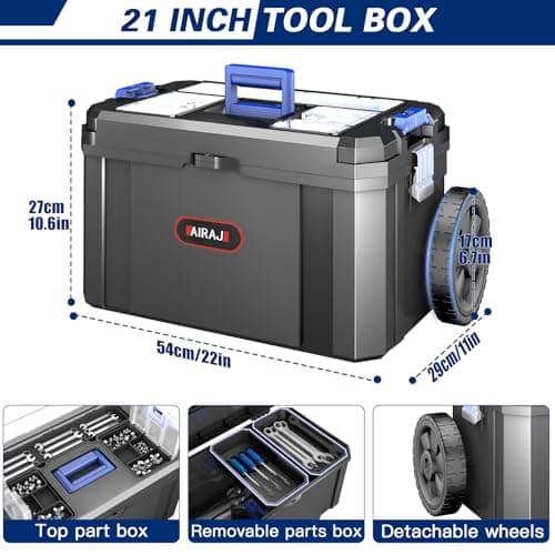 3 IN 1 Rolling Tool Box With Wheels,Stackable Tool Box,Modular Tools Storage Organizer,Top Small Parts Organizer Design,With Removable Small Parts Box,for Home,Repair,Garage Storage,17 IN+19 IN+21 IN 5