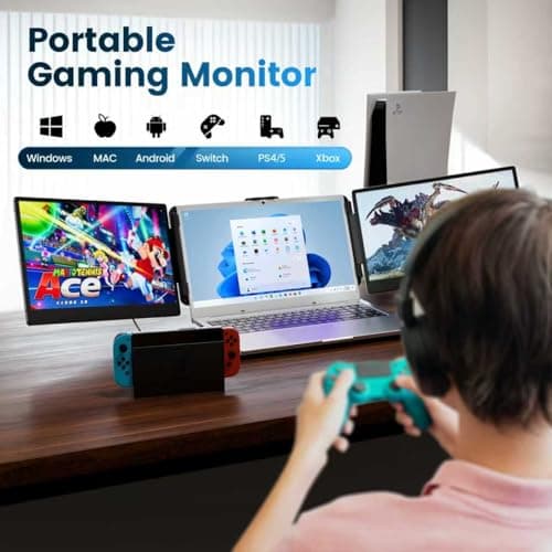 domyfan 14" Laptop Screen Extender, FHD 1080P IPS Triple Portable Monitor for Laptop, HDMI/USB-A/Type-C for Windows, Mac, Android, Chrome, Switch & PS5, Work with 13.3”-17” Laptops 7