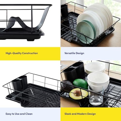 Space-Saving 3-Piece Dish Drainer Rack Set with Cutlery Holder - Maximize Countertop Space, Black 6