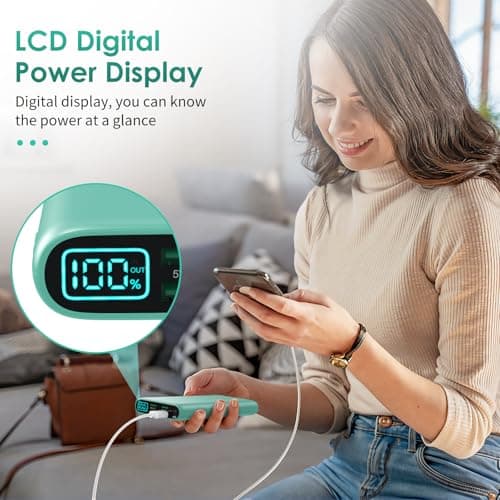 Portable Charger 38800mAh,LCD Display Power Bank,5 USB Outputs Battery Pack Backup, USB-C 3A in&out Travel Essential Portable Phone Charger For iPhone 17/16/15/14/13 Pro,Android Samsung Galaxy-Green 8