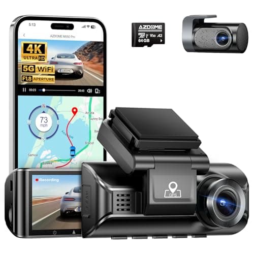 AZDOME ADAS Dash Cam Front and Rear, 4K+2.5K UHD Dash Camera for Cars, 64GB Card Included, Voice Control, Bulit-in 5.8GHz Wi-Fi GPS, 3.19'' IPS Screen Dashcam, Night Vision, 24H Parking Mode(M550 Pro