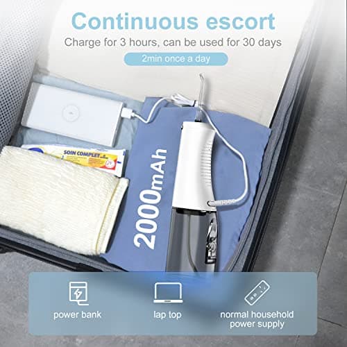 Nicefeel Water Flosser, Cordless Portable Dental Cleaner with 300ml Water Tank, 4 Adjustable Modes & 4 Jet Tips, Type-C Rechargeable Waterproof IPX7 Oral Irrigator for Home & Travel, White 5