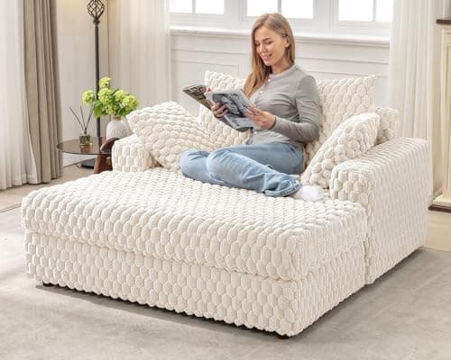 Brick Attic Chaise Lounge Chair Indoor: 53'' Comfy Oversized Reading Chair Fluffy Plush Cozy Couch Sofa Bed with Armrests and Pillows - Chaise Large Modern Sleeper Sofa for Living Room,Bedroom White 8