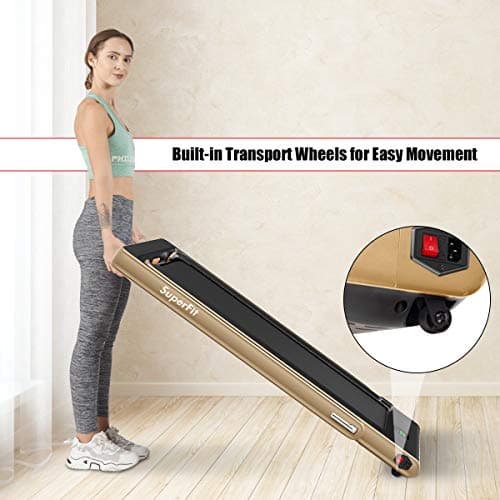 GYMAX Walking Pad, 2.25HP Foldable Treadmill with Smart App & Remote Control, Bluetooth LED Monitor, Small Spaces Compact Running Machine, Folding Portable Under Desk Treadmill for Home Office (Gold) 8