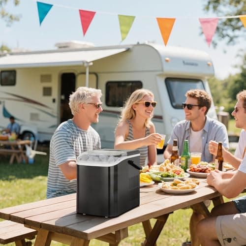 DUMOS Ice Makers Countertop with Handle Ice Machine, Fast in 6 Mins, 26lbs in 24 Hours, Quiet Self-Cleaning, Compact Size Portable for Home, Kitchen, RV, Camping,Modern Black 8