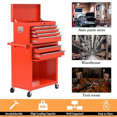 DUSACOM 8-Drawer High Capacity Rolling Tool Chest, Removable Cabinet Storage Tool Box with Wheels and Drawers, Detachable Toolbox with Lock for Workshop Mechanics Garage (8-Drawer, Red) 7