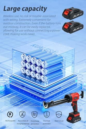 Cordless Caulking Gun,Caulking Tool Gun,Caulk Gun Awith 2 PCS Rechargeable Battery & Charger,Electric Caulking Gun with LED Light 5