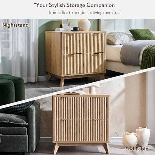 T4TREAM 2 Drawer File Cabinet, 31.8" Fluted Lateral File Cabinet w/Files Hanging Rod for Letter/Legal/A4, Large Tabletop for Printer, Office Wood Printer Cabinets, Natrual Oak 7