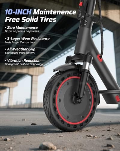 Qlaway 500W Motor Adult Electric Scooter - 22 Mph Maximum Speed & 22 Miles Range, 10" Solid Tires, Aluminum Alloy Folding Kick Scooter with Dual Suspension 6