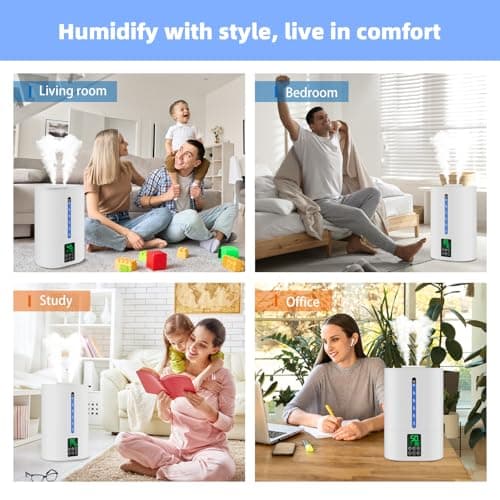 6L Humidifiers for Bedroom Large Room Home, Cool and Warm Humidifier for Baby and Plants Mist Top Fill Desk Humidifiers Essential Oil Diffuser, Quiet with Adjustable Mist,360°Nozzle-White 7