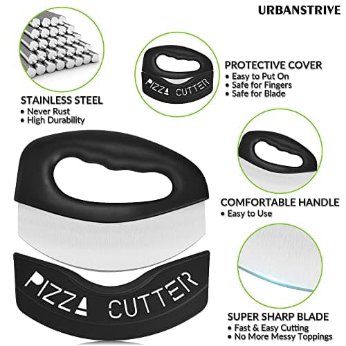 Urbanstrive Heavy Duty Stainless Steel Pizza Cutter with Cover, Super Sharp Blade Pizza Knife Pizza Cutter Rocker, Perfect Kitchen Gadgets for Pizza Cutting Home Essentials (Black) 3