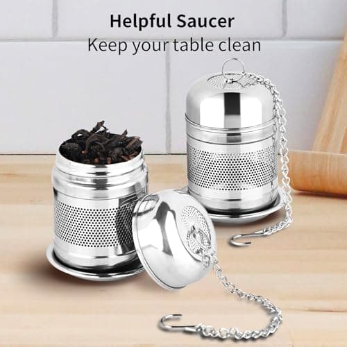 Fri4Free 2PCS Tea Infuser Strainer - Stainless Steel Strainers for Loose Leaf Tea, Steeper, Fine Mesh Ball holder with Chain Hook and Lid, Reusable Filter Bags Diffusers 6