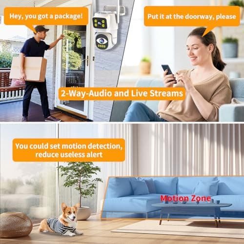 ESCANU Dual Lens Security Camera Outdoor,WiFi Camera for Home Security,Home Survaillance Outdoor,PTZ,2-Way Audio, Auto Tracking,Night Vision,24/7 Continous Record,IP65 Weather Proof 6