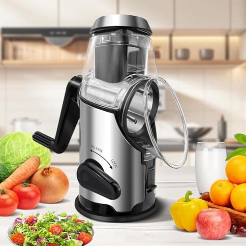 Lienffy Rotary Cheese Grater with Handle,3 Changeable Blades for Kitchen Vegetable Cheese Shredder Slicer Grater,Nut Grinder,Easy to Use and Clean,Stainless Steel-Black Silver 7