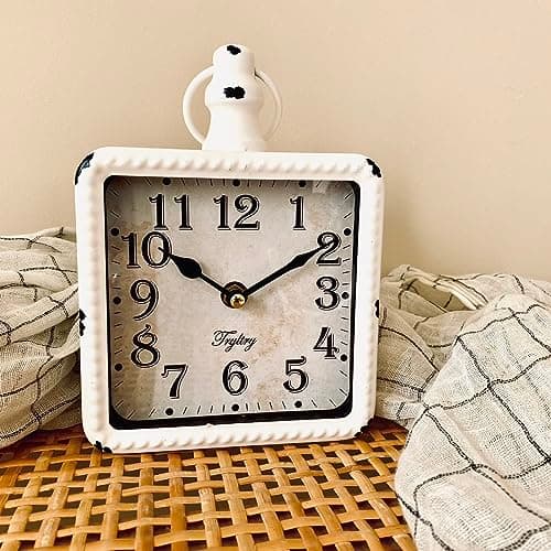 TRYLTRY Retro Rectangle Small Wall Clock, Battery Operated Silent White Vintage Decor Wall Clocks, Antique Old Design Style, for Farmhouse,Kitchen,Bedroom,Bathroom White Rectangle 6