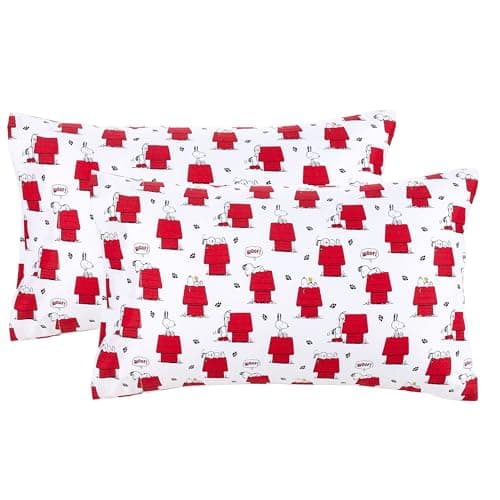 Berkshire Blanket Peanuts® Snoopy Pillowcase Set of 2, 20'' × 40'' Soft Breathable Microfiber Pillow Covers with Envelope Closure Design(King, Snoopy Dog House Poses & Paws Closed in White)