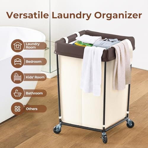 Mefirt 160L Laundry Basket with Wheels, 2 Section Large Rolling Laundry Hamper Bag with Wheels, Clothes Hamper Cart for Laundry, Bedroom, Bathroom and Dorm 7