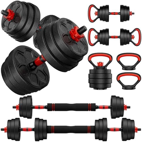 BDSHE Adjustable Dumbbell Set, 45lbs Free Weight Set with Upgraded Nut,4 in1 Dumbbells Set Used as Barbell, Kettlebells, Push up Stand, Weight Set for Home Gym Suitable Men/Women