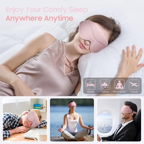 BeHoomi Sleep Mask, Premium Eye Mask for Sleeping, Total Blackout, Super Soft Comfort, Adjustable Fit, Upgraded 3D Ergonomic Designed Sleeping Mask for Home, Office, Travel, Meditation, Yoga, Pink 7