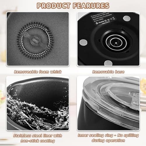 Electric Milk Frother, 4 in 1 Milk Steamer with Two Frothing Whisks, Saicefe 11.8oz/350ml Automatic Warm and Cold Foam Maker for Coffee, Latte, Cappuccino, Macchiato, Hot Chocolate (Black) 5