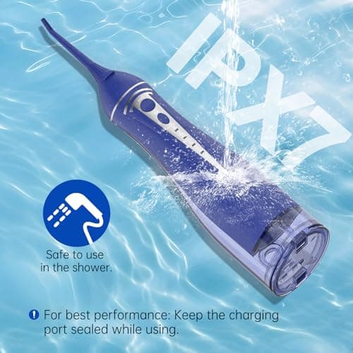 Water Dental Flosser Pick for Teeth: Cordless Rechargeable Oral Irrigator - 4 Modes IPX7 Waterproof 300ML Removable Tank Electric Dental Flossing Machine for Braces, Travel & Home Use (Dark Blue) 8