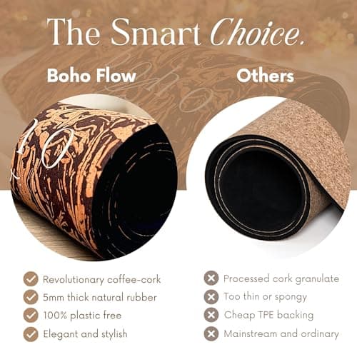 Boho Flow Deluxe Coffee Cork Yoga Mat XL | Caffè Core Limited Edition – Extra Large 72" x 26" and Eco-Friendly | Revolutionary Design with Natural Rubber Backing | 5mm Thick Cushion | Stylish Handmade Macramé Bag 9