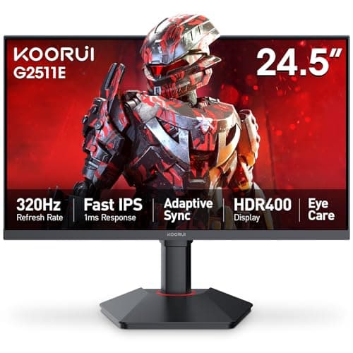 KOORUI G2511E 24.5 Inch Gaming Monitor, 320Hz 1ms Fast IPS PC Monitor, FHD 1080P, HDR 400, 95% DCI-P3 Color Gamut, Adaptive Sync Compatible, Ergonomic Stand, HDMI 2.0 & DP 1.4, Black